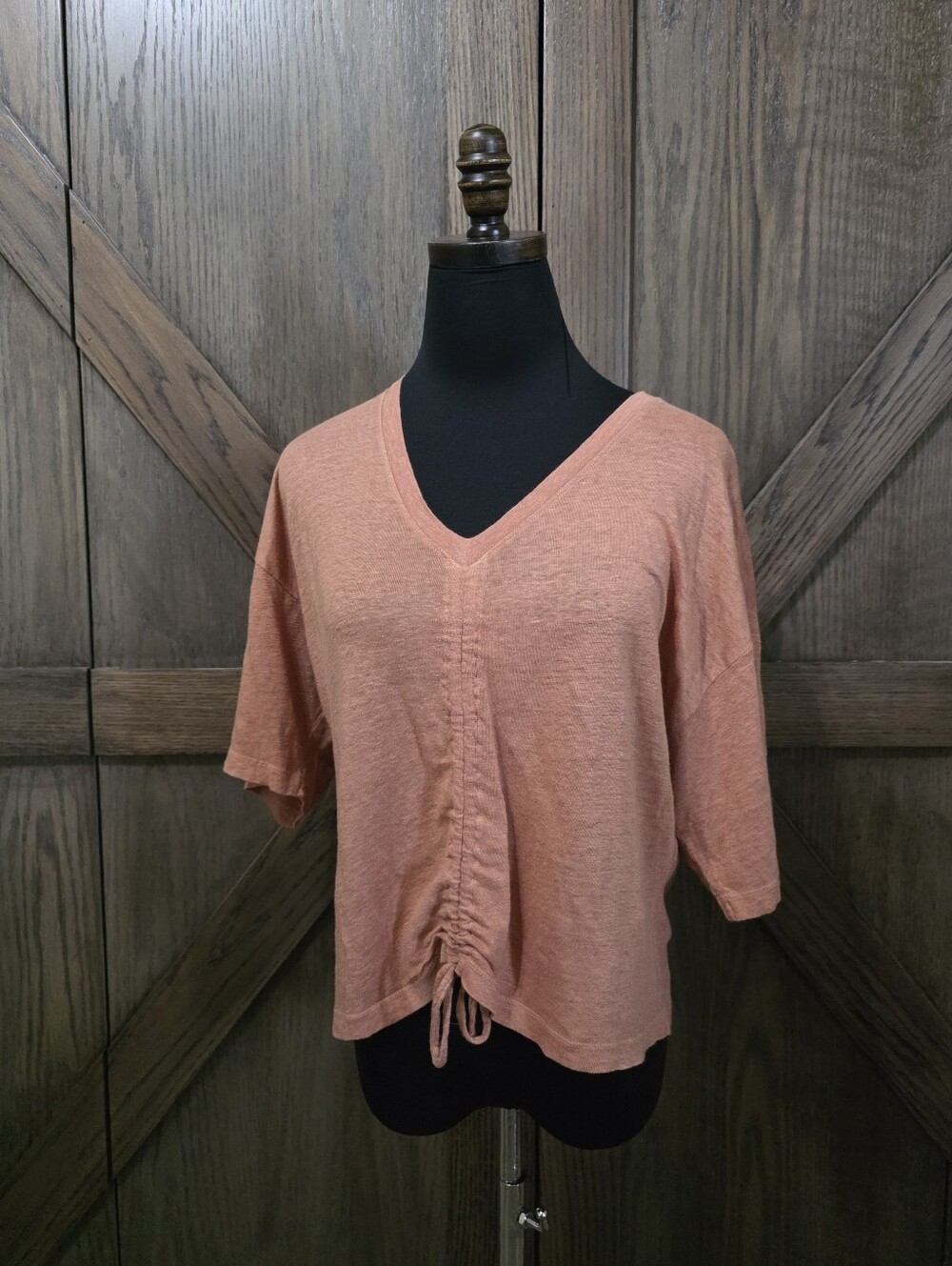 Frame Linen Short Sleeve Cinch-Front Top